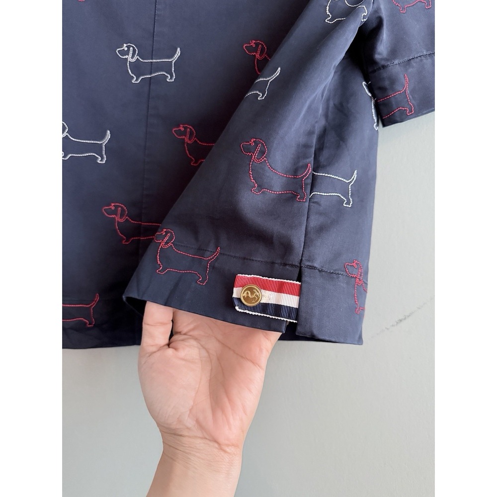 Thom Browne Hector Dachshund Embroidered Blouse Top Navy Made Japan Size 1 - Picture 7 of 12